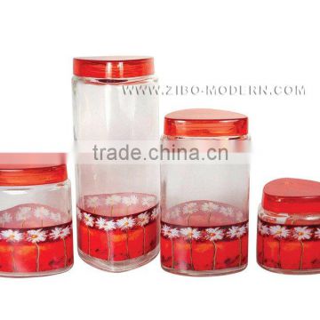4pc Triangular Glass Jars, Acrylic Lid