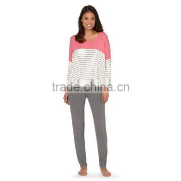 Designer grey plain and striped jersey pyjama set