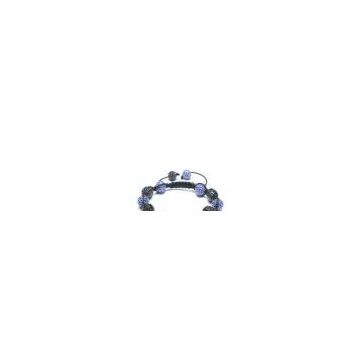 Adjustable Shamballa Bracelet, Blue & Black Rhinestone Ball