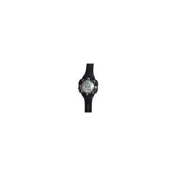 Black PU Strap Multifunction Digital Watch Flashing LED Light Hourly Chime Wristwatch