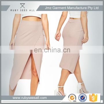 slim fit rib fabric latest design skirt center front split fashion sex pencil short skirt