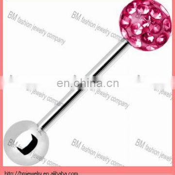 Stainless steel tongue ring epoxy crystal body piercing jewelry