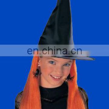 Wit Child Hat with Hair-Orange halloween witch hat with wig Costume