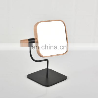 2021New Arrivals Wood Round Makeup Mirror Cosmetic Bamboo Small Travel Mirror With Storage Tray