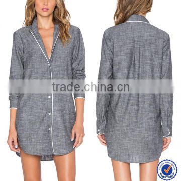 Women cotton pajamas plain cotton pajamas front button closure design women night shirt dress                        
                                                Quality Choice
