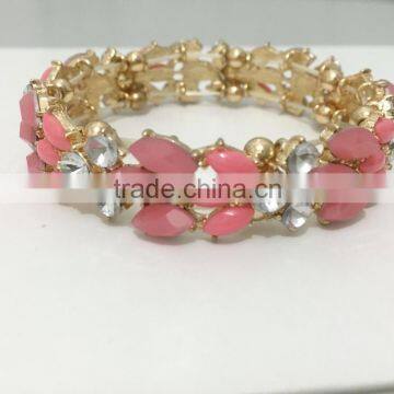 FASHION PINK EPOXY STONE CRYSTAL RHINESTONE ELASTIC BRACELET