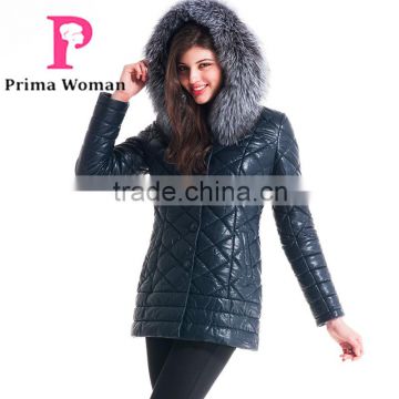 Winter Women Medium Length Embroidered Slim Fit Coat With Silver Fox Hat Overcoat