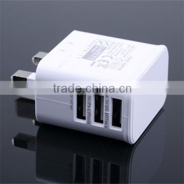 UK plug 3 usb ports travel wall charger universal 5v 2a power adapter input 100~240v ac 50/60hz