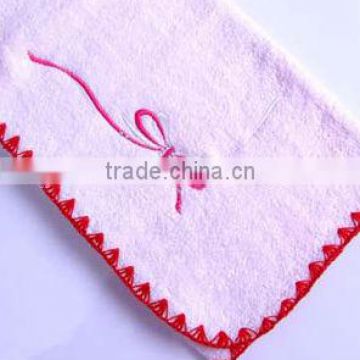 cute square solid color plain children towel with embroidery&covered edge