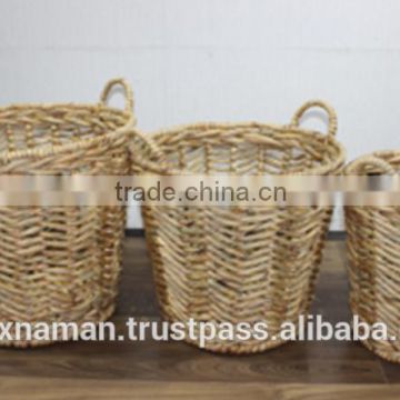 Water Hyacinth Basket with 2 Handles Set of 3n/ storage Basket in Vietnam