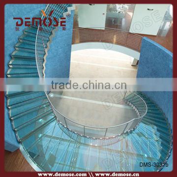 indoor stairs design with rod railing laminated glass tread