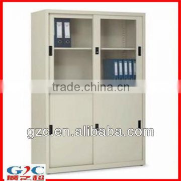 Upper Glass Sliding Door and Lower Steel Sliding Door File Cabinet