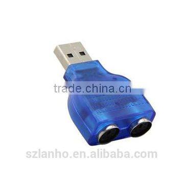 High Quality USB Male to 2 PS/2 Female Active Adapter T-splitter