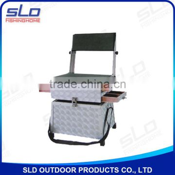 aluminum Fishing tackle tool seat Boxes with backrest with wooden side drawer