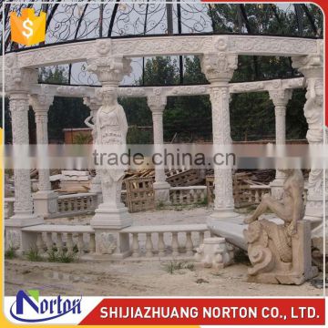 China norton cheap outdoor stone gazebo carving sculptures with iron roof NTMG-278S