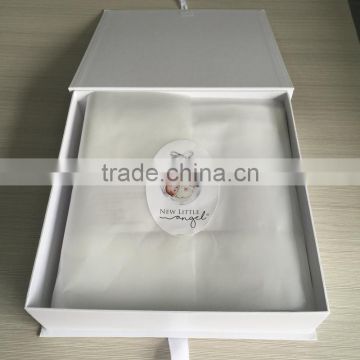 Eco-friendly pure toddler and baby clothes box , customized printing , ribbon closure.