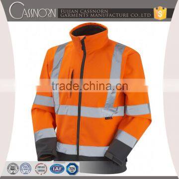professional zipper 3m orange softshell safety reflective jacket with micro-fleece inner