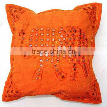 Orange Mirror work Handmade cushion covers
