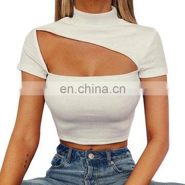 TWOTWINSTYLE T-shirt For Female Elegant Slim Women T Shirt Short Sleeve hollow out