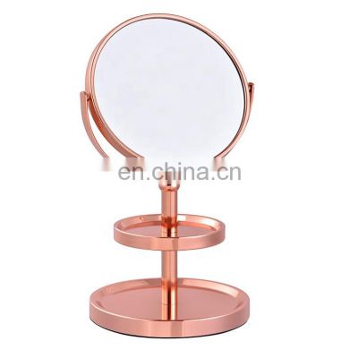 360 Degree Rotation Double Sided Vanity Mirror 2X 3X 4X 5X Magnifying Makeup Mirror with Storage 2 Layer