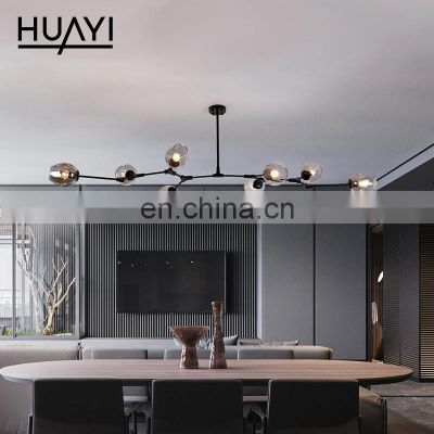 HUAYI New Chinese Style Modern Lobby Living Room Restaurant All Iron Glass Lampshade Luxury Vintage Chandelier