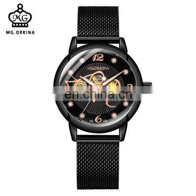 MG.ORKINA MG090 2019 Latest Women Automatic Mechanical Stainless Steel Mesh Strap Charm Female Mechanical Watch