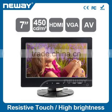 High brightness 400cd 7 inch HDMI VGA Touch Sreen Monitor