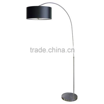 Floor lamp(Lampadaire/Una lampara) in satin steel finish with 16" black stealthfabric lamp shade