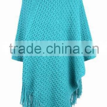 2015 hot sell cashmere women knit poncho with tassels