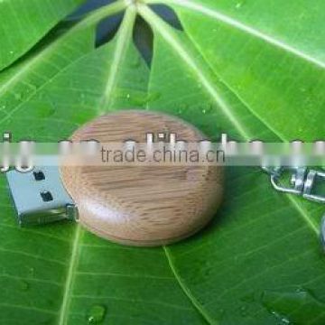 Popular Round Shape Wooden USB Flash Drive With Keychain