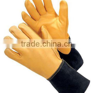 golden yellow pig grain glove,welding golve