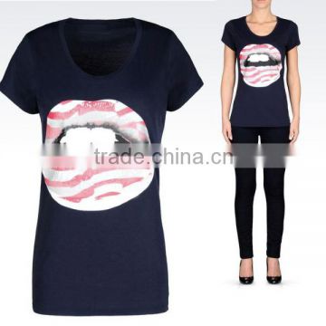 Women/Female Mens Cotton Crew Neck Tee Picture Show Lips Pattern Printed Summer T-Shirt OEM Type Clothes Factory Guangzhou