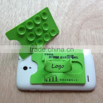 Silicone card holder mobile cell phone sucker stand, Promotional Silicone mobile phone stand with card holder wallet, PTP025