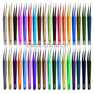 Pro Straight Extension Tweezers In Silver / Gold / Red / Pink / Black / White / Purple / Blue / Yellow / Rainbow Colours