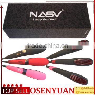 New arrive korea design LCD ionic hair straightener brush digital hair iron comb NASV hair straightener brush for personal use