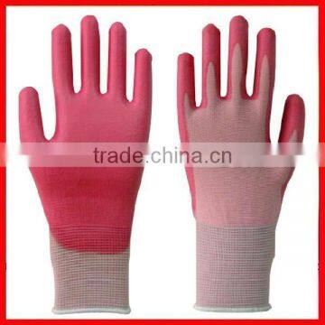 Red stretch knit gloves for garden use