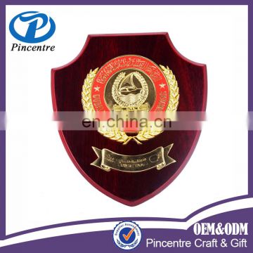 custom embossed logo military wooden shield metal trophy plaque/ award trophy plaques for decoration