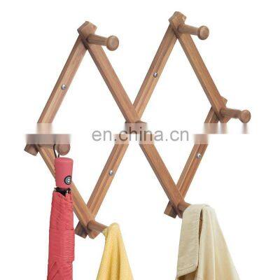 Eco Friendly Modern Bathroom Wall Mounted Hanging Drying 100% Natural Wood Towel Rack Holder With 7 Hooks