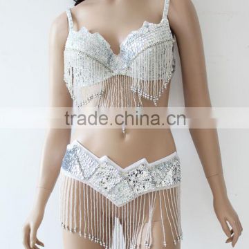 silver bra and belt with sequin bead tassels (XF-035 silver)