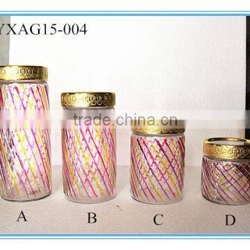 2015 new style High Quality 4pcs big bottom glass storage jar set with metal coating