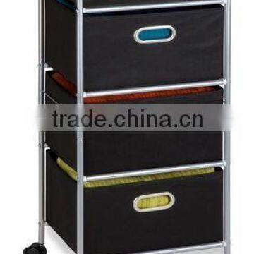 Fabric Rolling Cart with 3 Black Drawers