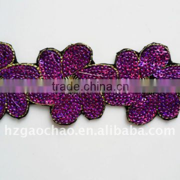 Hand Cutting Embroidery Flower Design Velvet black Base Trim