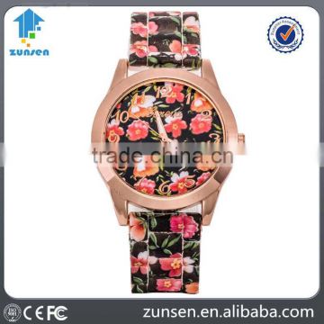 2016 Wholesale Cheap Women Watches Reloj Rose Flower Print Silicone Floral Dress Watches Lady Girls Clock