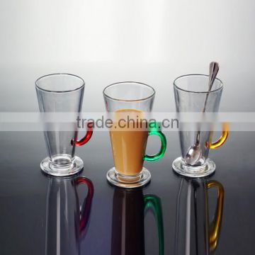 new design 3pcs glass latte cup with colored handle