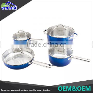 wholesale stainless steel cookware color coating 8pcs Stainless steel cookware set