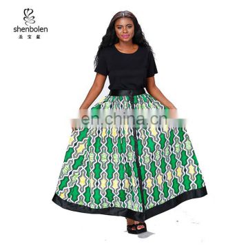 Customize African wholesale clothing placket front satin trim long skirts
