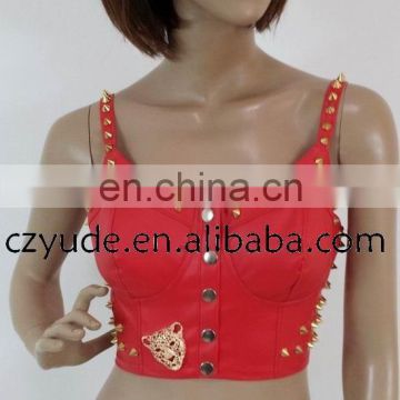 High quality PU rivet red belly dance bra top for Jazz dance performance YD-039#