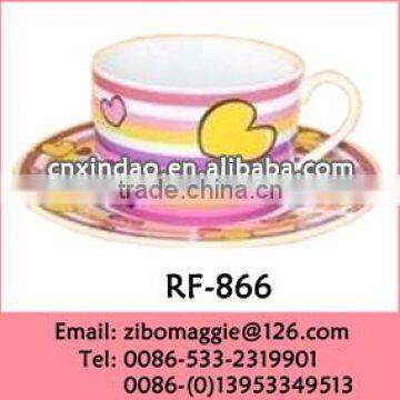 2016 Hot Sale Beautiful Valentine's Print Porcelain Promotion Coffee Cups and Saucers for Tableware