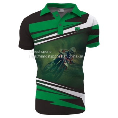 Customized Sublimation Polo Shirt with Short Sleeves with Green Collar