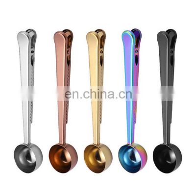 Custom Logo Available Assorted Color Stainless Steel Coffee Measuring Spoon Coffee Scoop With Bag Clip